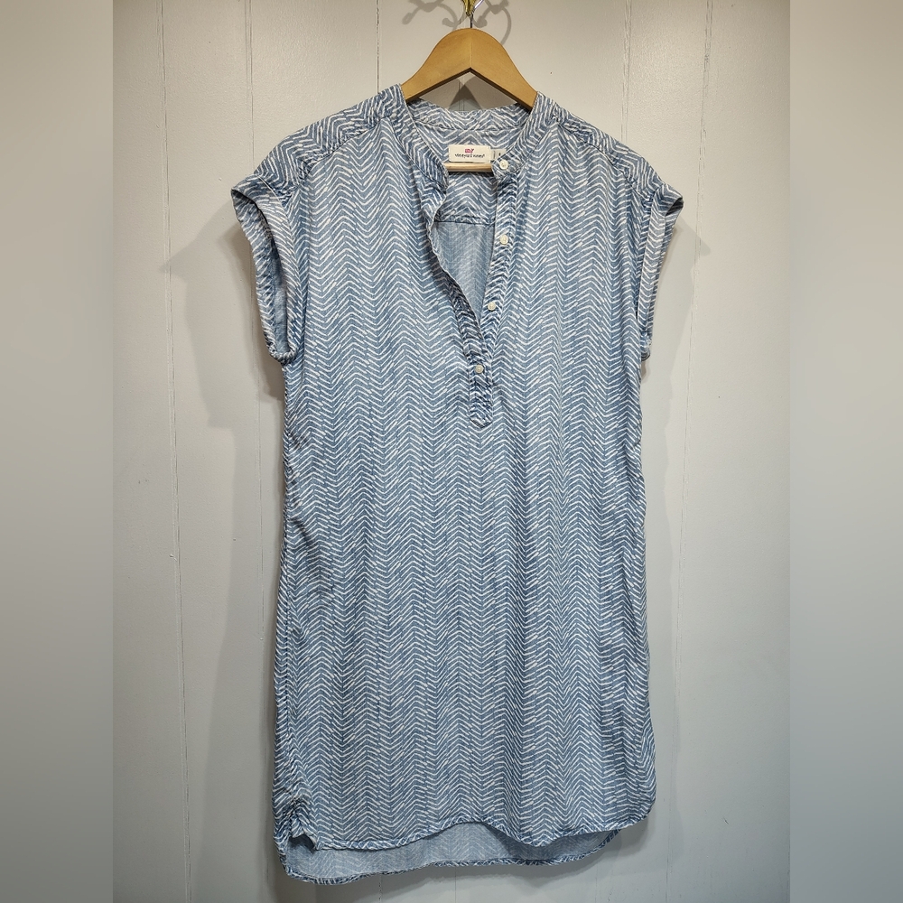 Vineyard Vines Blue White Herringbone‎ Shift Dress Size 8 Lightweight Spring